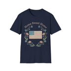 "Home Sweet Home" Betsy Ross Flag & Wildflower Wreath Patriotic T-Shirt - Muted Vintage & Family-Friendly Style