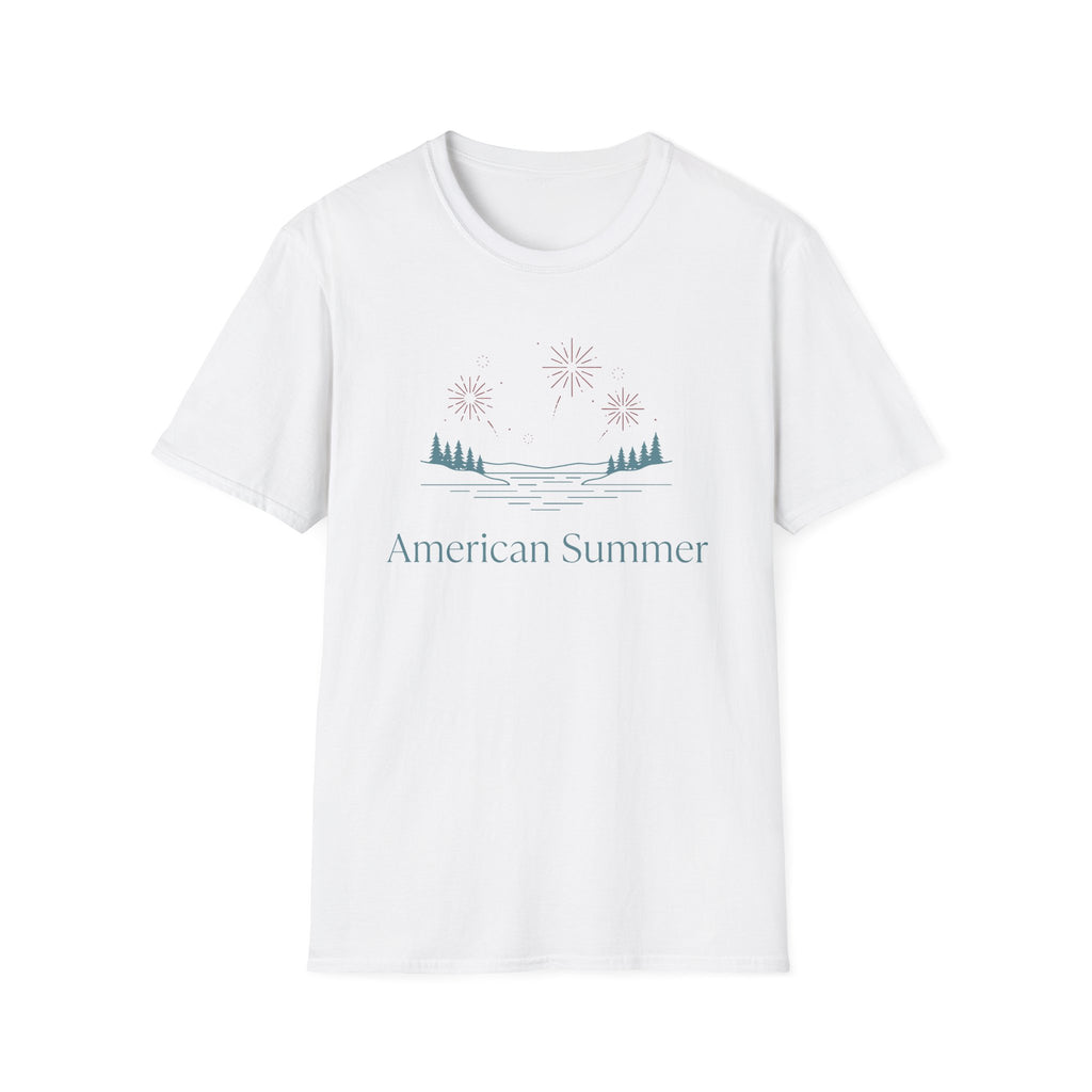 American Summer Minimalist Lake Fireworks T-Shirt