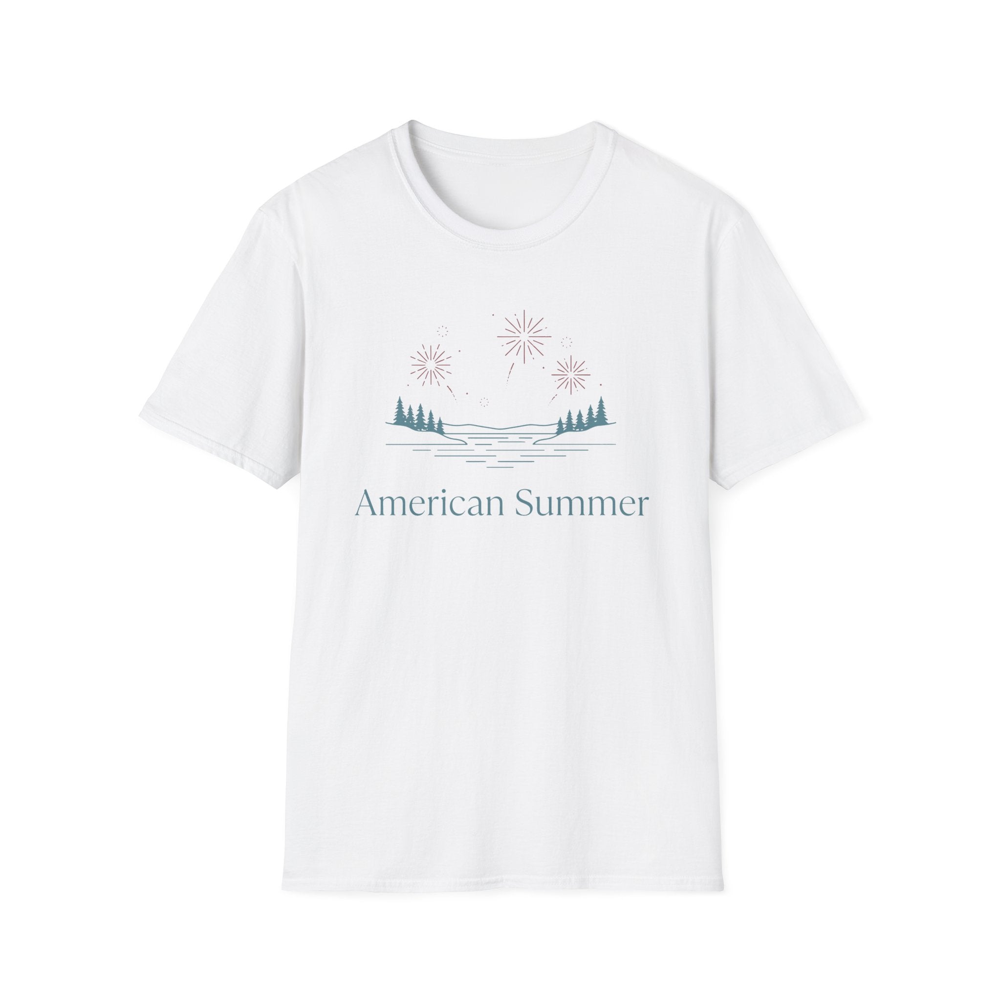 American Summer Minimalist Lake Fireworks T-Shirt