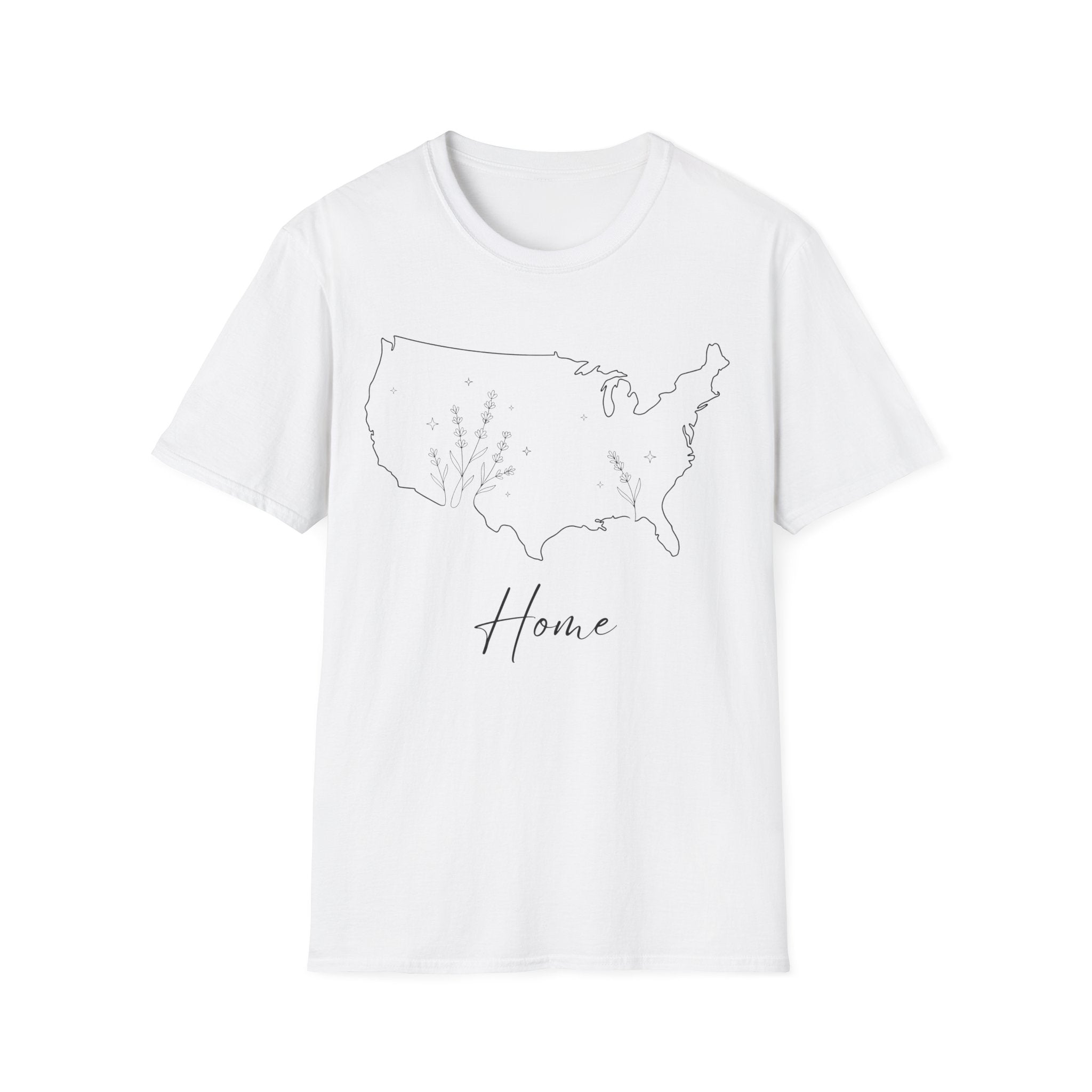 Minimalist Botanical USA Map "Home" T-Shirt | Subtle Patriotic Tee