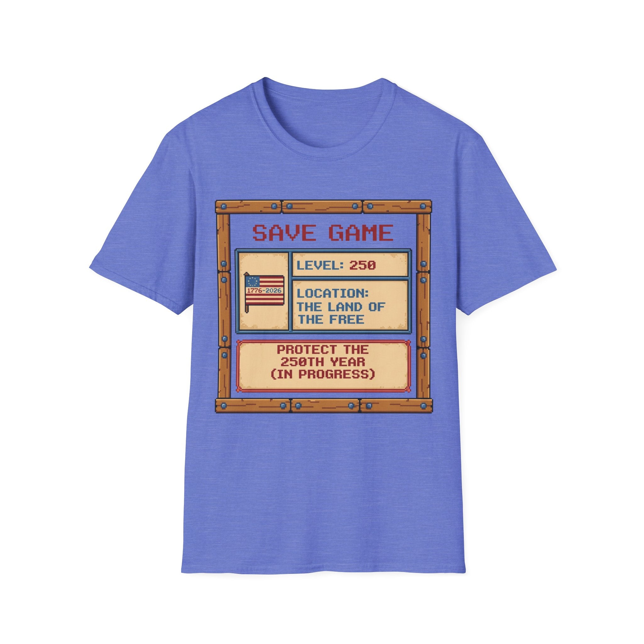 8-Bit Save Game Patriotic T-Shirt | Level 250 America Anniversary Gamer Tee