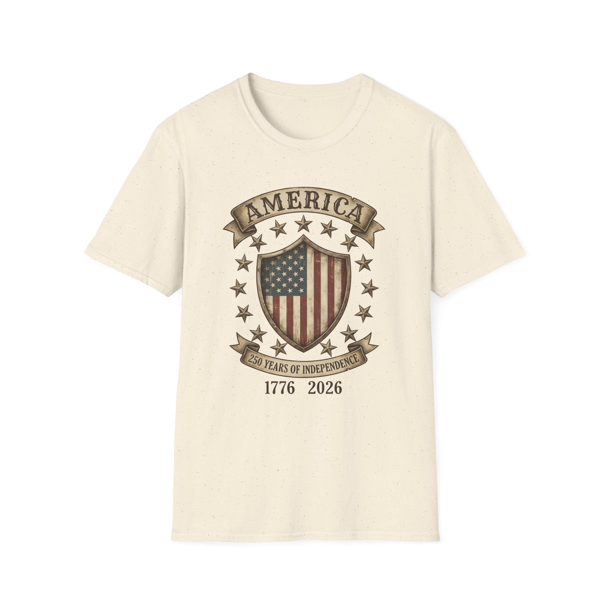 America 250 Years of Independence 1776-2026 Vintage Flag Shield T-Shirt