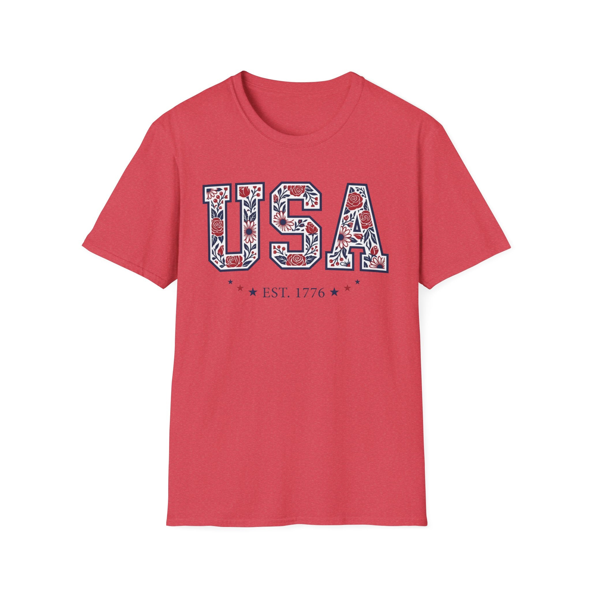 Floral USA Est 1776 T-Shirt | Cute Botanical Patriotic Tee