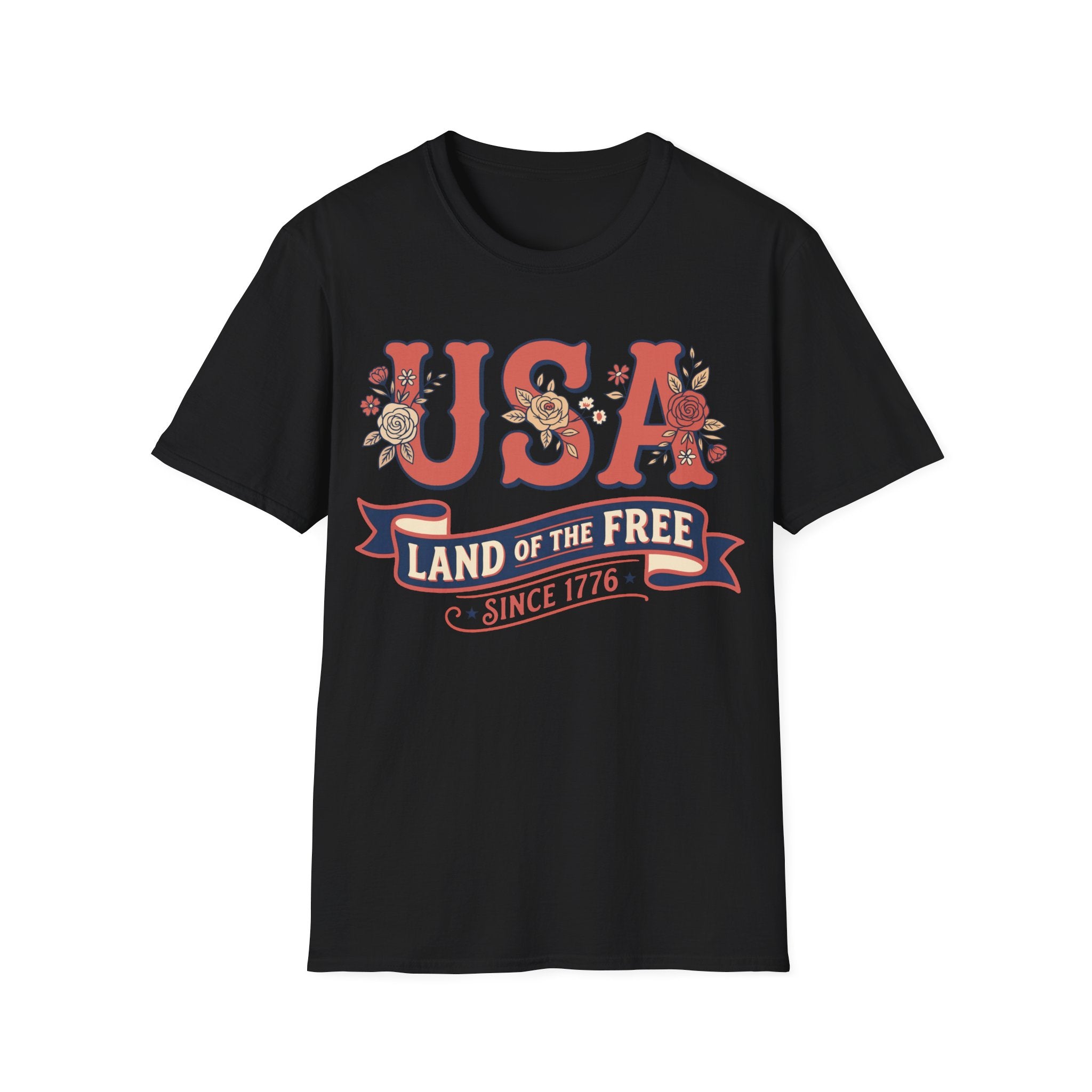 Retro Floral USA Land Of The Free T-Shirt