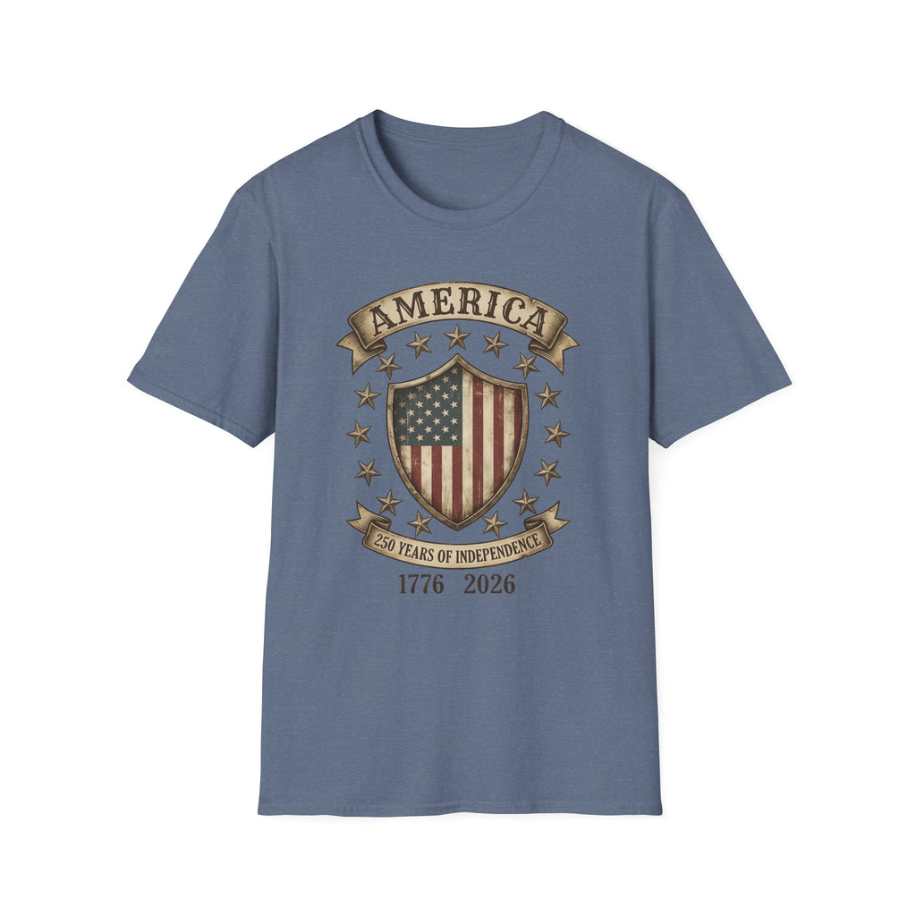 America 250 Years of Independence 1776-2026 Vintage Flag Shield T-Shirt
