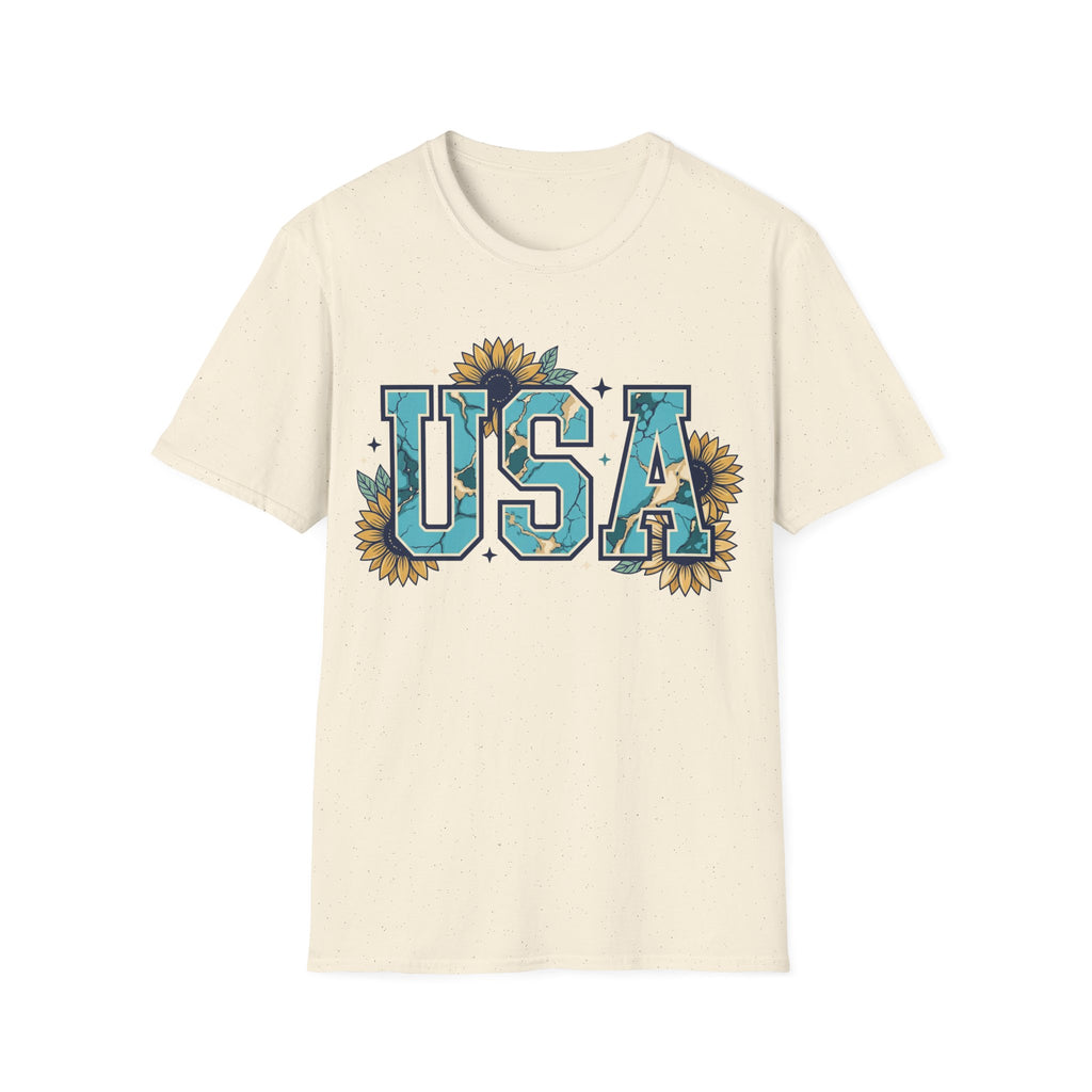 Turquoise USA Sunflower T-Shirt | Boho Southwestern Patriotic Tee