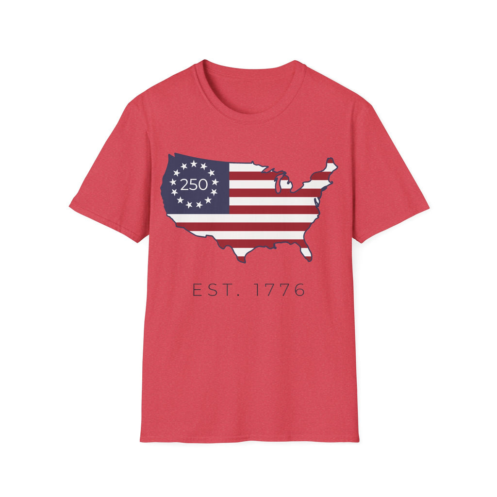 Est. 1776 USA Map: 250th Anniversary Flag T-Shirt