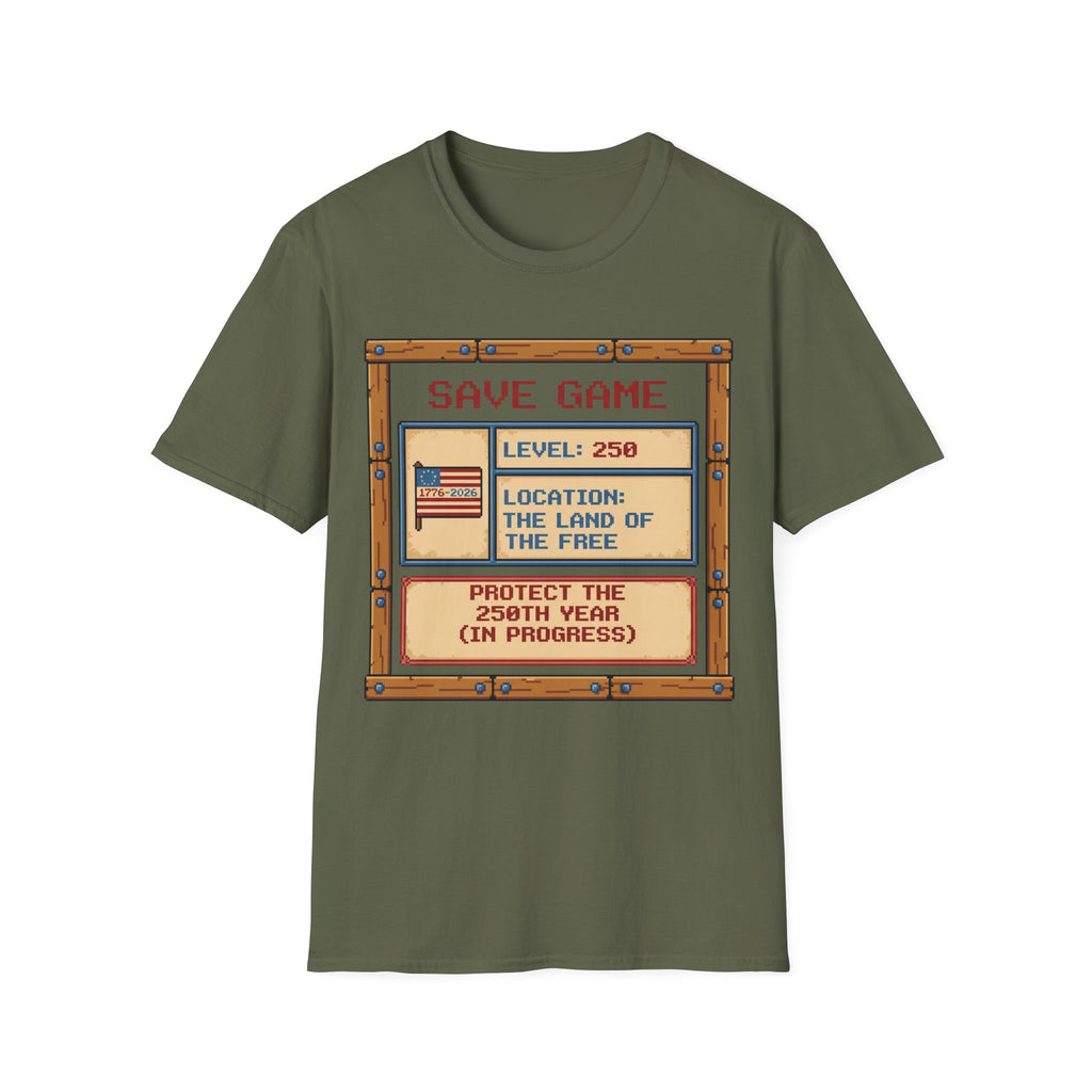 8-Bit Save Game Patriotic T-Shirt | Level 250 America Anniversary Gamer Tee