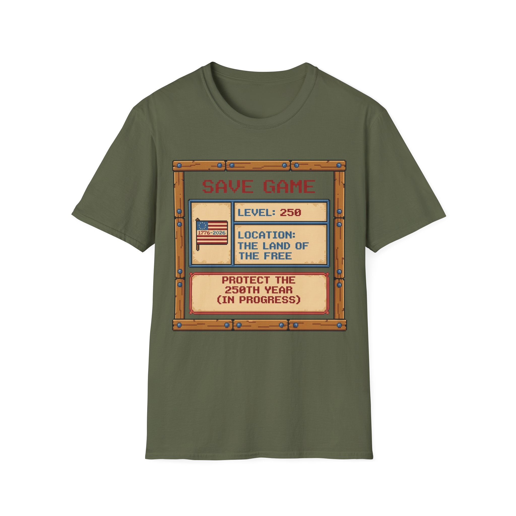 8-Bit Save Game Patriotic T-Shirt | Level 250 America Anniversary Gamer Tee